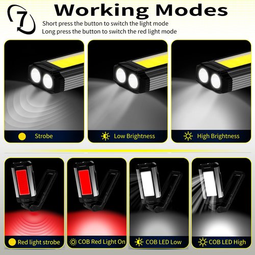 KunHe Magnetic Work Light 4-Pack 1800 mAh Rechargeable Work Light 400 Lumens 7 Modes Suitable for Industrial Maintenance Plumbing Repair Electrician