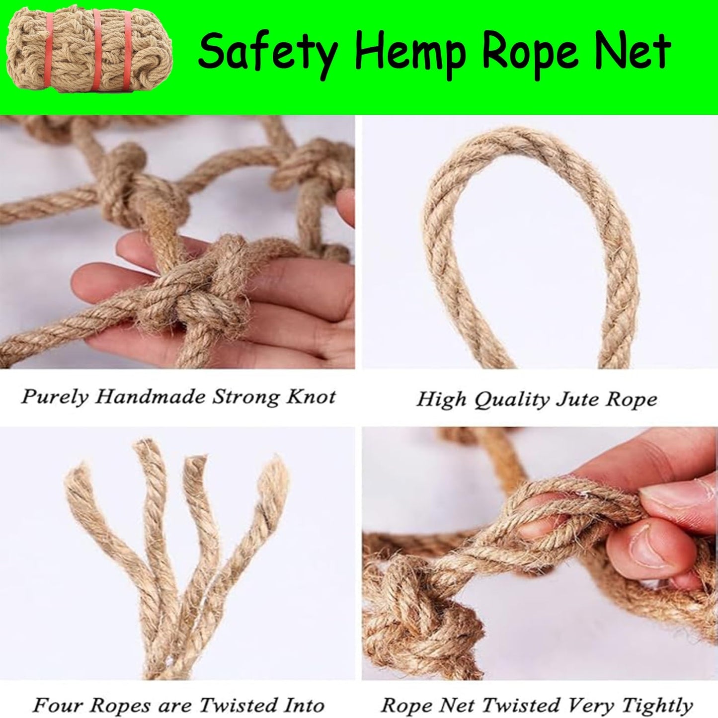 Heavy Duty Hemp Rope Cargo Net, Safety Anti-Fall Fence Net for Children Pet Cat, Tree House & Stair Balcony Protection - Outdoor Hammock & Playground Nets,3x3FT / 1x1(M)
