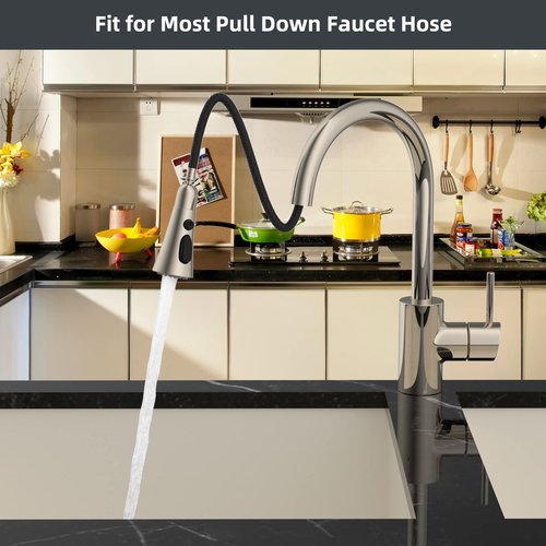 Hibbent Pull Down Kitchen Faucet Head Replacement, 3-Function Kitchen Faucet Head Sink Spray Nozzle with 12 Adapters Compatible with Moen, American Standard, Delta, Kohler Faucets, Brushed Nickel