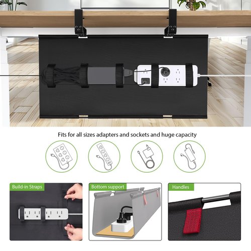 KEEGH No Drill Under Desk Cable Management Tray - 28" Cord Management Under Desk - Clamp/Screw Mount - Support Upto 70lbs - Fabric Wire Management - Gaming/PC Cable Tray Cord Hiders for Office/Home