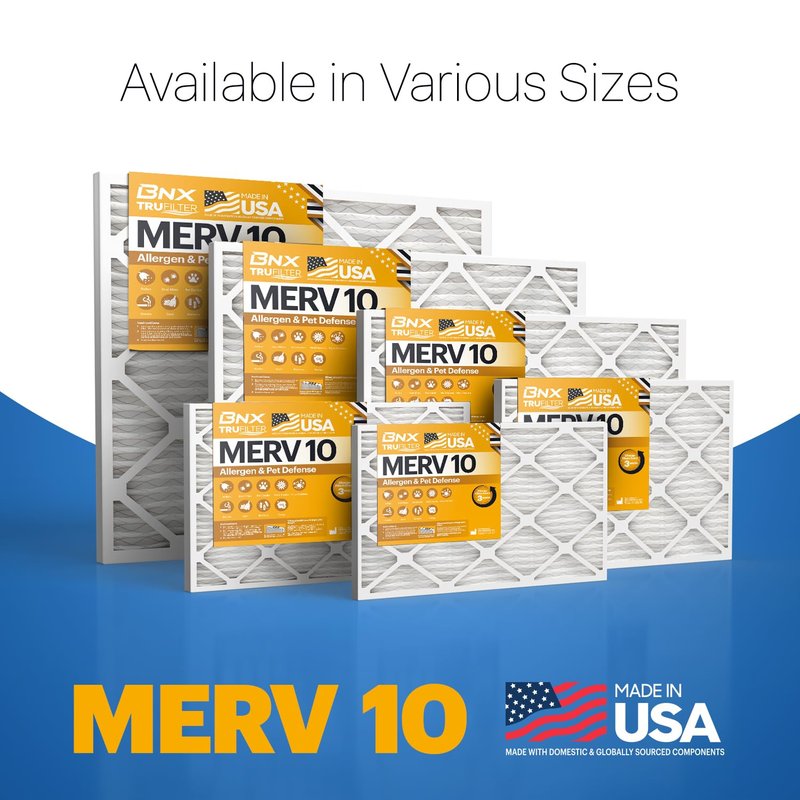BNX TruFilter 18x20x1 MERV 10 (4-Pack) AC Furnace Air Filter - MADE IN USA - Pleated Air Conditioner HVAC AC Furnace Filters - Removes Odor, Mold, Bacteria, Smoke
