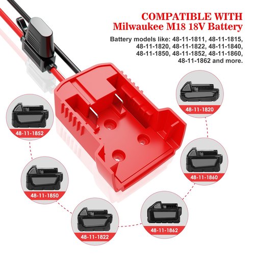 2 Pack Power Wheel Adapter for Milwaukee M18 18V Battery & Replacement Milwaukee Battery,Converter Kit with Fuses & Wire Terminals 12AWG Wire Power Connector for DIY Rc Car Toys Robotics Rc Truck