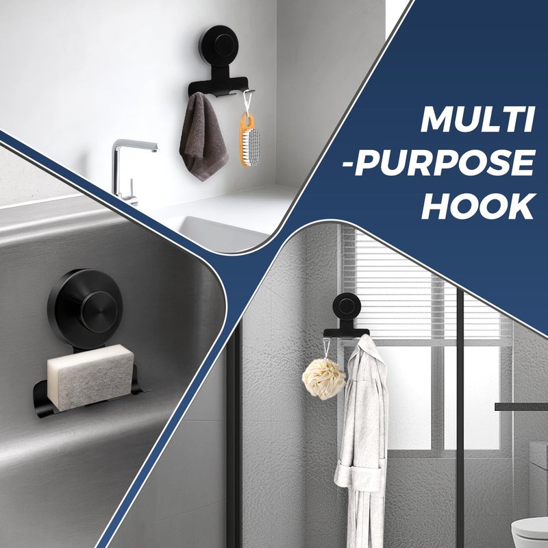 WingWider Suction Cup Razor Holder for Shower,Heavy-Duty 7KG Suction Hooks for Razor,Towel,Loofah,Removable Damage-Free Metal Shower Hook,Shaver Holder,2 Pack(Matte Black)