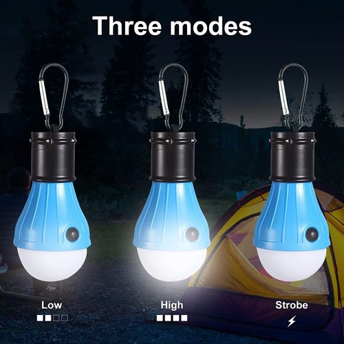 LED Camping Tent Lantern, Portable Outdoor Waterproof Emergency Light Bulb, Battery Powered with Clip Hook, Super Bright, for Hiking, Party,Camping, Fishing, Power Failure (4 Packs, Black )
