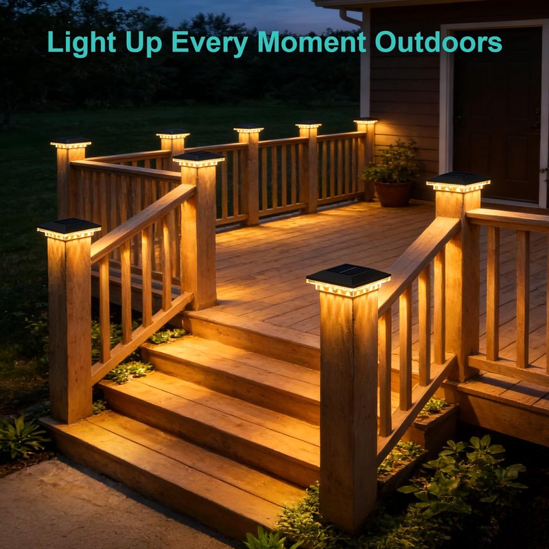 Brightever 4x4 Solar Post Cap Lights Outdoor with 3 Lighting Modes, 6-Pack Solar Powered Fence Post Lights Waterproof Fits Wooden/Vinyl Posts, Solar Deck Post Lights for Garden Patio Porch, Black
