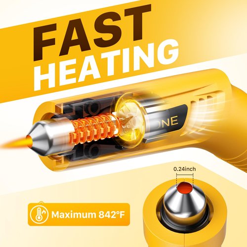 SEEKONE Cordless Mini Heat Gun with 4-Temp Settings (Up to 842°F/450°C) and Memory Function, 3.6V Lithium Hot Air Gun, USB Charge with Reflector Nozzle for Crafting, Resin Heating and Shrink Wrapping
