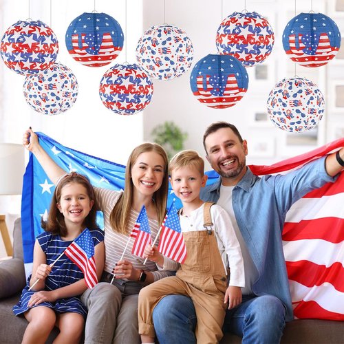 zilue 4th of July Decorations Red White and Blue Hanging Paper Lanterns for Patriotic Decorations American Independence Day Memorial Day Party Supplies Pack of 12