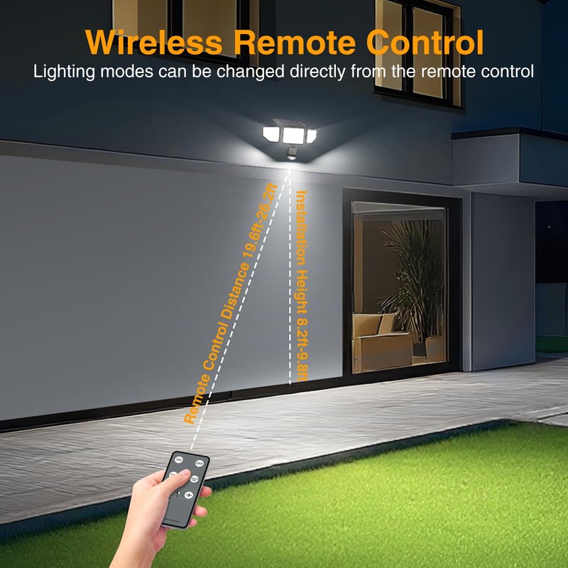 Onforu Solar Lights Outdoor, 3 Heads Security Lights with Remote Control & Night Light, IP65 Waterproof Motion Sensor Lights, 3 Modes, Flood Lights for Wall, Porch, Yard, Outside, 2 Pack