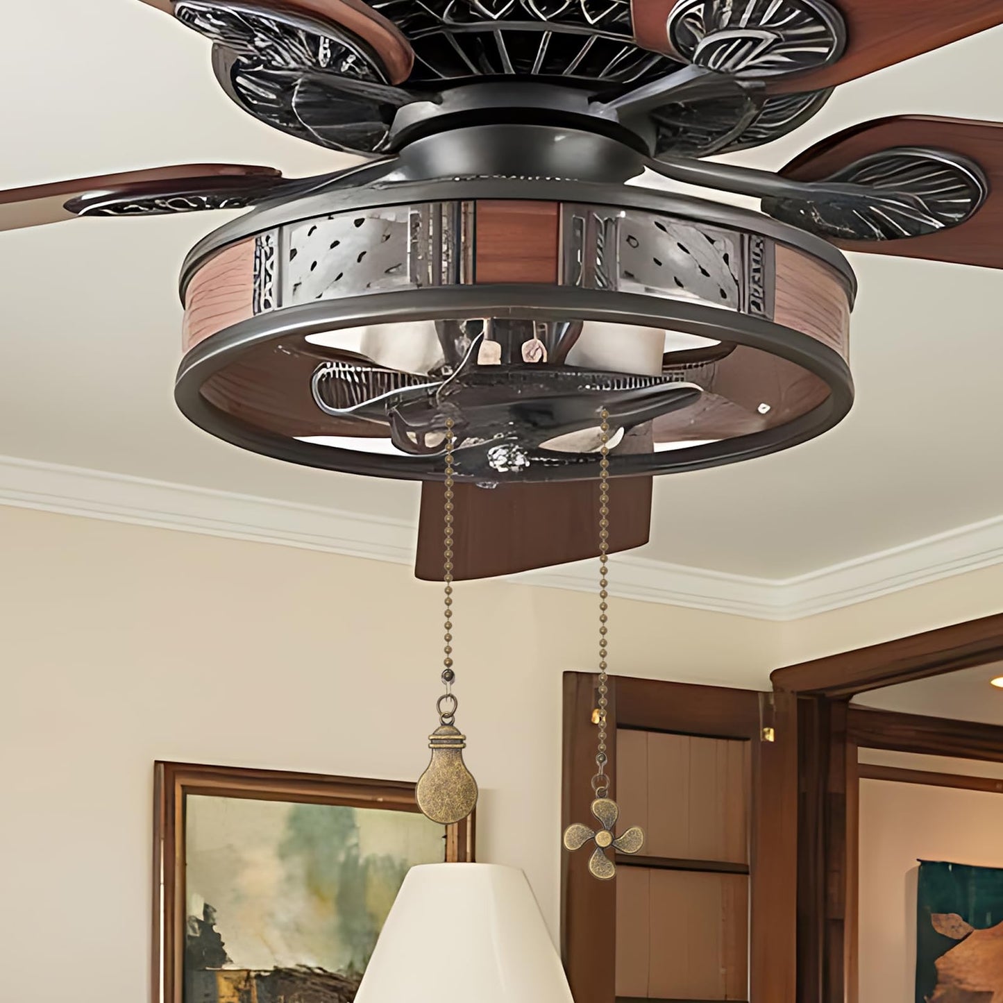 2 Pack Ceiling Fan Pull Chain Extender, 12 Inch Ceiling Fan Chain Pulls, Fan Pull Chain Extension with Fan and Bulb Ornaments, Pull Chains for Ceiling Fans and Lights, Bronze