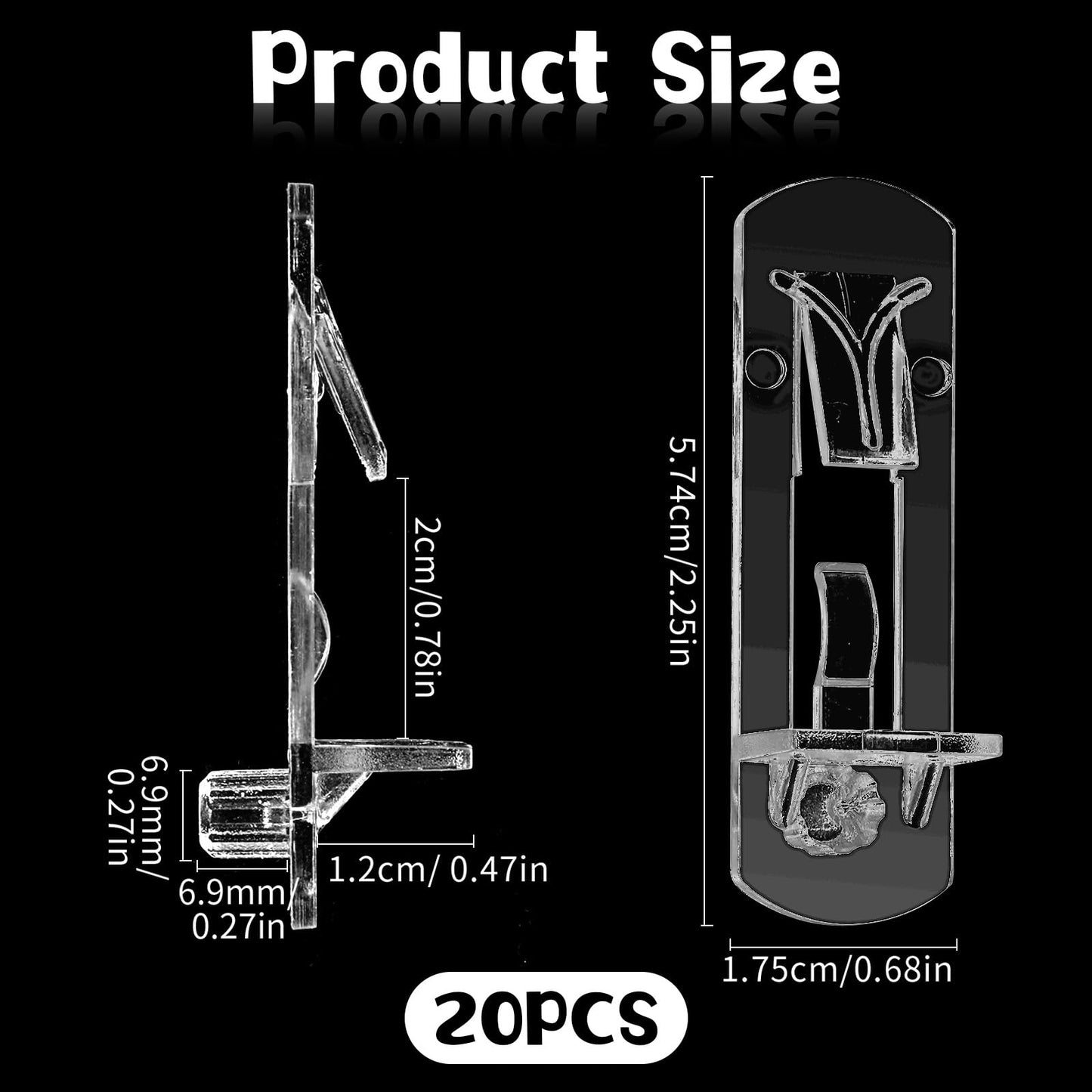 20PCS Plastic Locking Shelf Support Pegs, Transparent Shelf Pins, Self-Locking Cabinet Bracket Clips, Suitable for Kitchen Furniture Bookshelves, 6.9mm Peg x 3/4" Thick Shelve