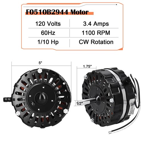 Hiorucet Power Attic Vent Fan Motor Replacement for Lomanco F0510B2944, F0510B2705, F0510B2497, F0510B2536, A0416B2059 Ventilator Fan Motor Kit for Lomancool 2000 & 1800, 120V.