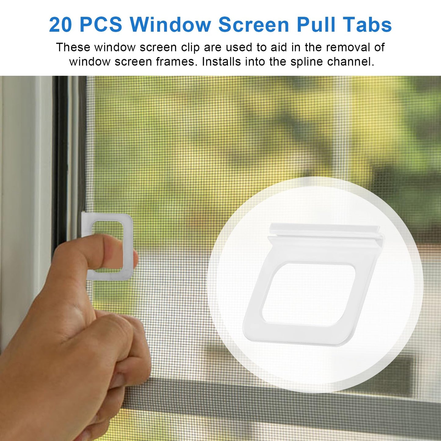 Window Screen Pull Tabs 20 Pack Clear Hollow Flat Spline Channel Pull Lift Tabs Replacement Repair Clips Kit, Window Screen Frame Center Brace Privacy Screen Mounting Tabs