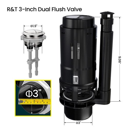 R&T 3-Inch Dual Flush Valve with Top Push Button Toilet Repair Kit Inside Tank dual flush valve replacement kit for 2-piece Toilet A2422M