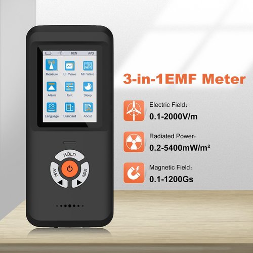 CHNADKS EMF Meter, Upgrated 3-in-1 Rechargeable Electromagnetic Field Radiation Detector for EF RF MF, Handheld Digital EMF Detector with LCD for Home&Office EMF Inspections