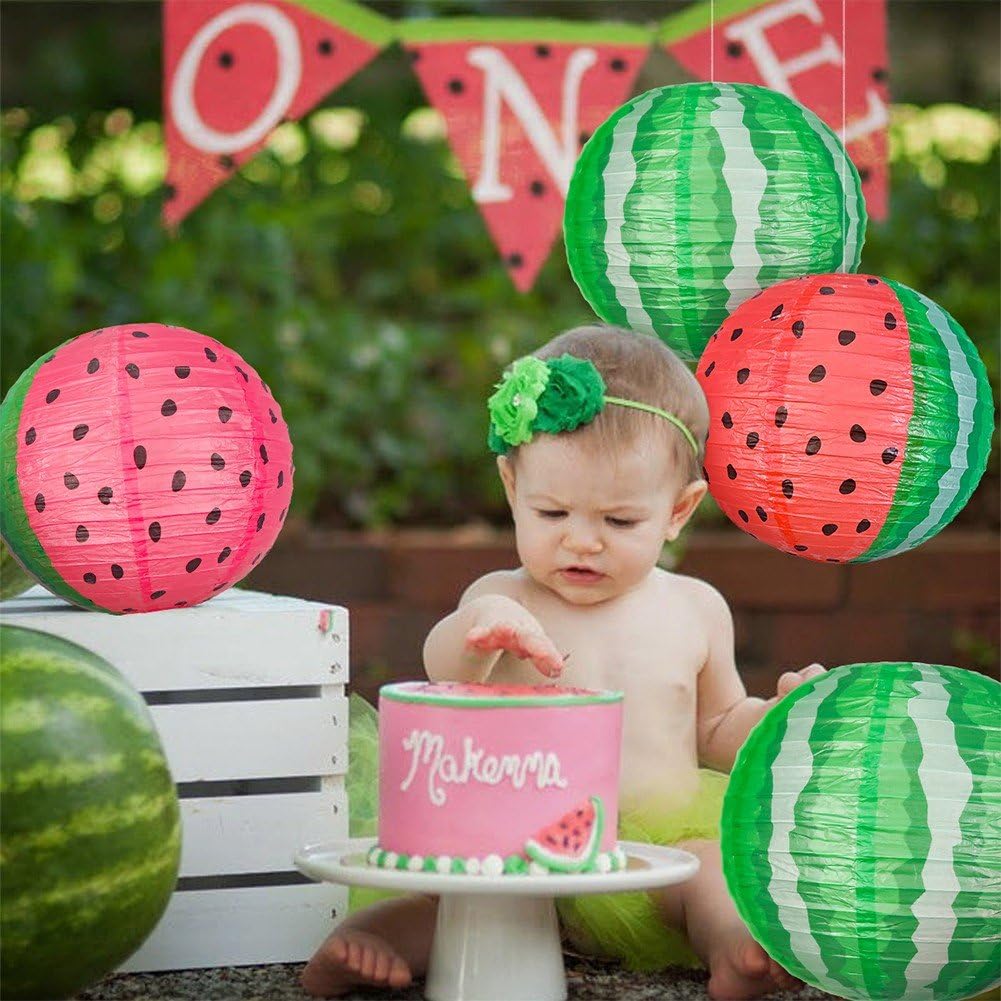 Hsqqdc 6pcs Watermelon Paper Lanterns Fruit Theme Lanterns Summer Hanging Lanterns for Wedding Birthday Showers Home Event Decor