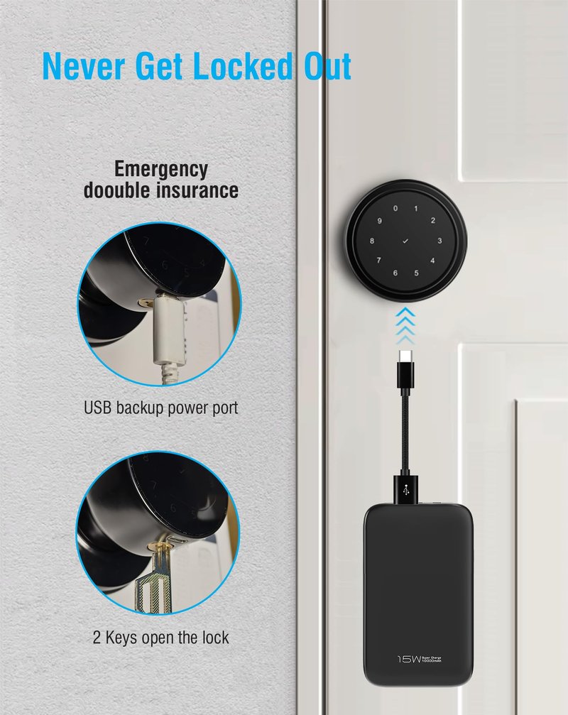ADWUMAONG 5-in-1 Smart Fingerprint Door Knob with Keypad, Bluetooth/APP Control, Keyless Entry Door Lock, Easy No-Drill Installation for Front Door, Bedroom, Office