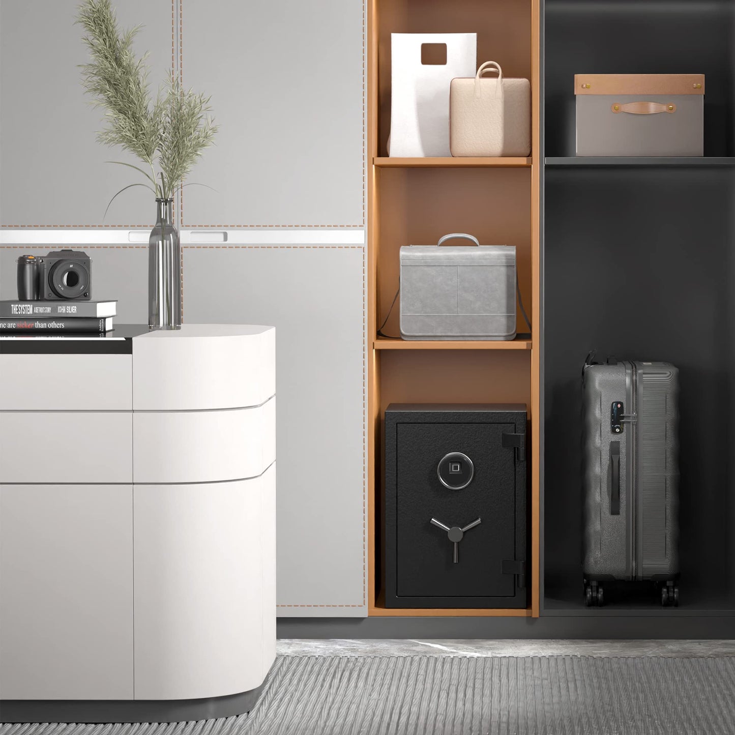 RPNB Deluxe Biometric Fireproof Safe Box,Digital Fingerprint Fireproof Waterproof Safe with Touch Screen,Removable Shelf and 3 Spoke Handle,Home Safes for Cash Documents Jewelry,1.29 Cubic Feet