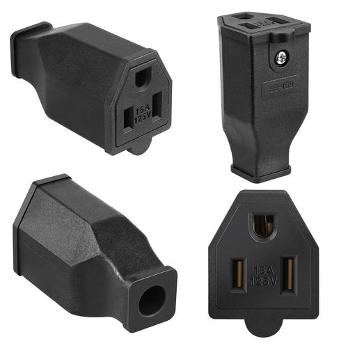 TENINYU 2-Pole, 3 Wire Grounding Plug Female Extension Cord Straight Blade Plug Replacement Electrical Connector End, 15A 125V Black,3Pack (Female)