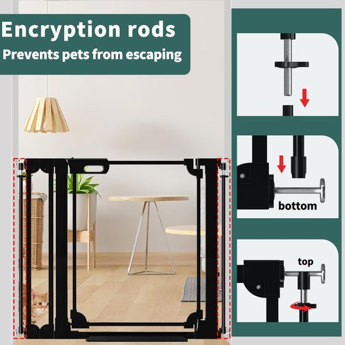 AiWMGL Clear Baby Gate 29.13-37.79" Wide Acrylic Safety Proof Dog Puppy Pet Barrier for Stairs, Transparent Adjustable Pressure Mounted No Drill Auto Close Indoor, Doorways, Hallway,Black