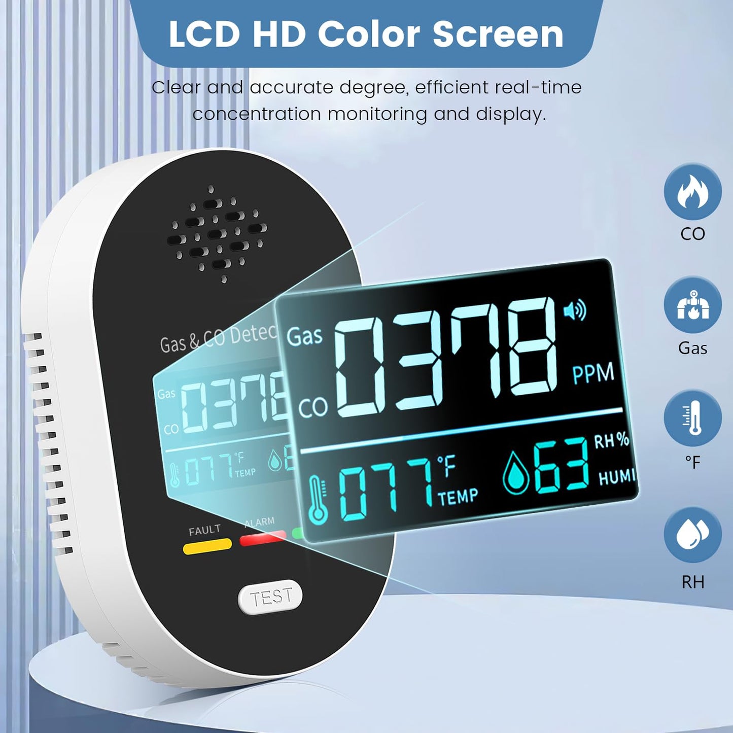 Carbon Monoxide Detectors,Plug in CO and Natural Gas Detector, Combination Gas & Carbon Monoxide Detectors for Travel with Temperature Humidity Display, 4 in 1 CO & Gas Detector for Home/Travel-Black