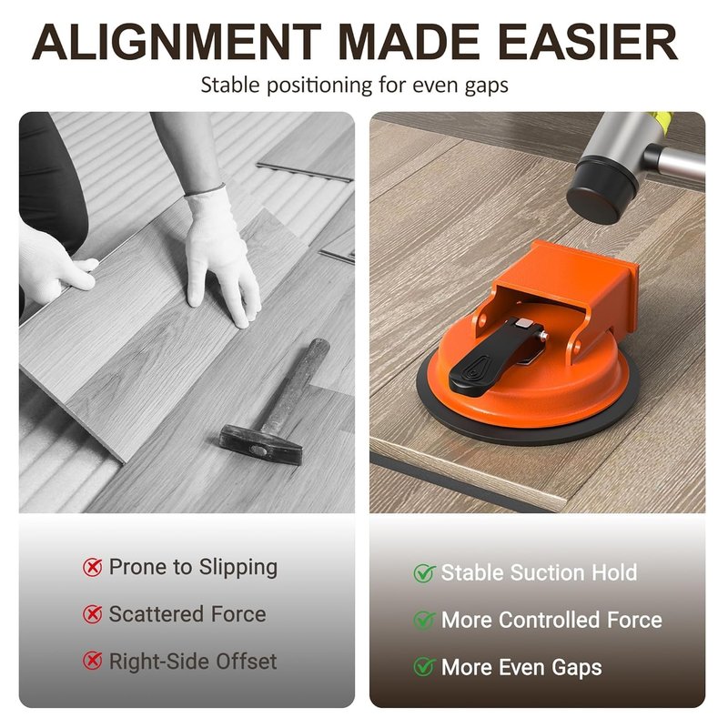 Floor Gap Fixer Tool – Heavy-Duty Laminate Flooring Repair Tools for Wood and Vinyl Planks, Carbon Steel Floor Suction Cup Tool with Rubber Pad, Adjustable Height Seam Puller