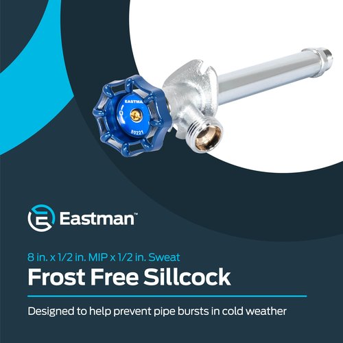 Eastman 8 Inch Frost Free Sillcock, 1/2 Inch MIP x 1/2 Inch Sweat, Blue, 80221