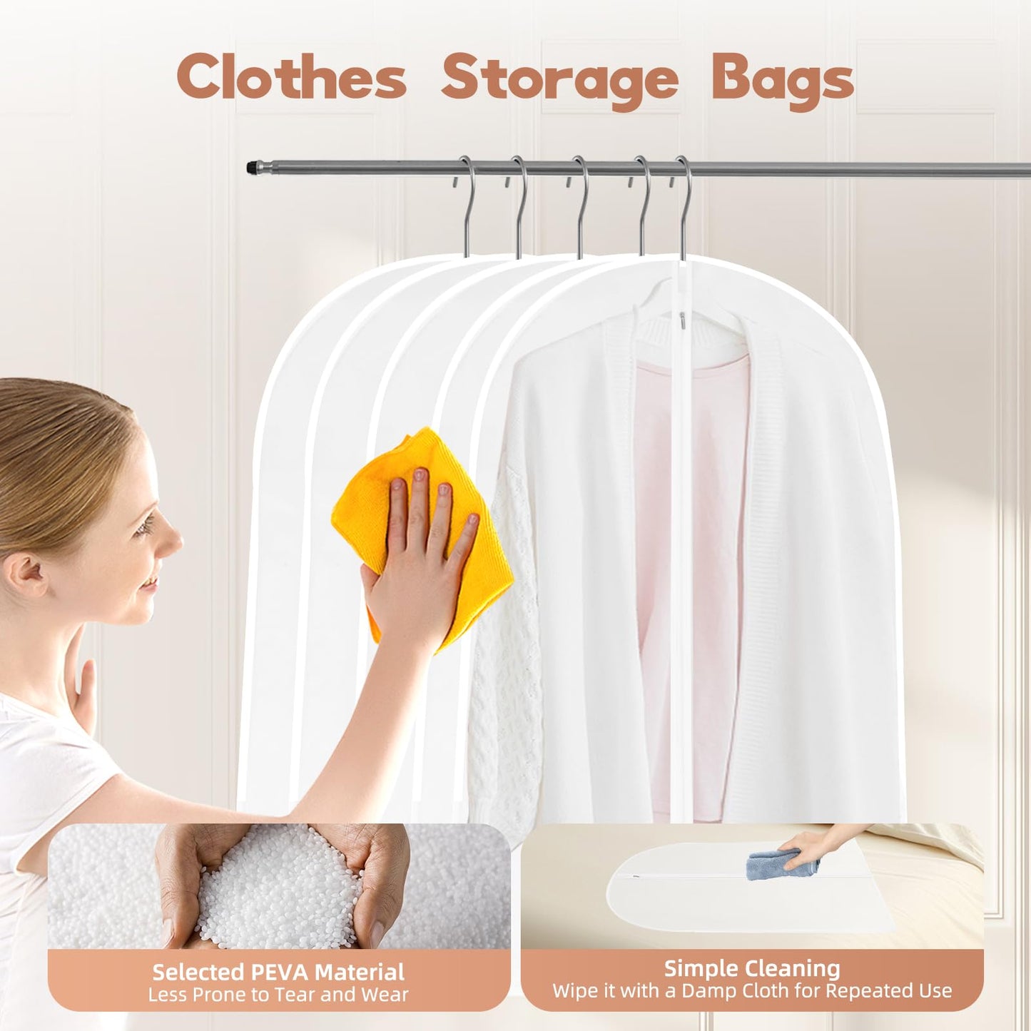 Garment Bags Dust Cover Storage Clear Dust Jacket,Five-Fiece Plastic Dust Suit Bag,White Zipper Breathable Full Zipper for Clothes Closet Coat Protection Garment Cover (60 x 120cm)