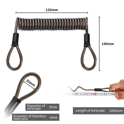 LORADAR 2Pack Retractable Security Cable Luggage Lock - Stainless Steel Cable Wire Double Loop Self-Coiling Safety Wire 6-Foot 5.0mm Diameter