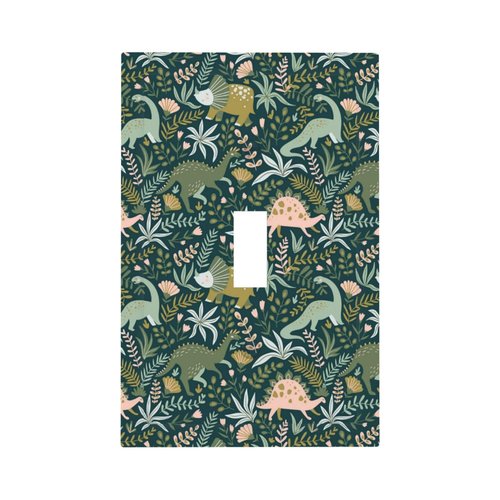 Cool Fairytales Dinosaurs Single Toggle Light Switch Plates Outlet Covers Decorative 1 Gang Receptacle Wall Plate Cute Funny Tropical Dino Jungle Cartoon Kids Boys Bedroom Decorate Light Switch Cover