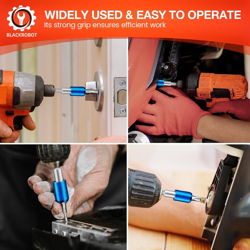 BLACKROBOT 4-Piece Magnetic Quick Change Impact Bit Holder, 2.5-Inch Drill Bit Extension for 1/4" Hex Drives, Ideal for Screwdriver Bits, Nuts, Drills and Socket Driver Adapters