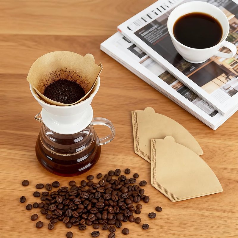 YQL 400 Count Coffee Filters, #2 Natural Brown Cone Filter Paper Compatible with Pour Over Drippers & Coffee Makers, Unbleached Disposable U-Shaped Filters, Clean Taste & Strong Design