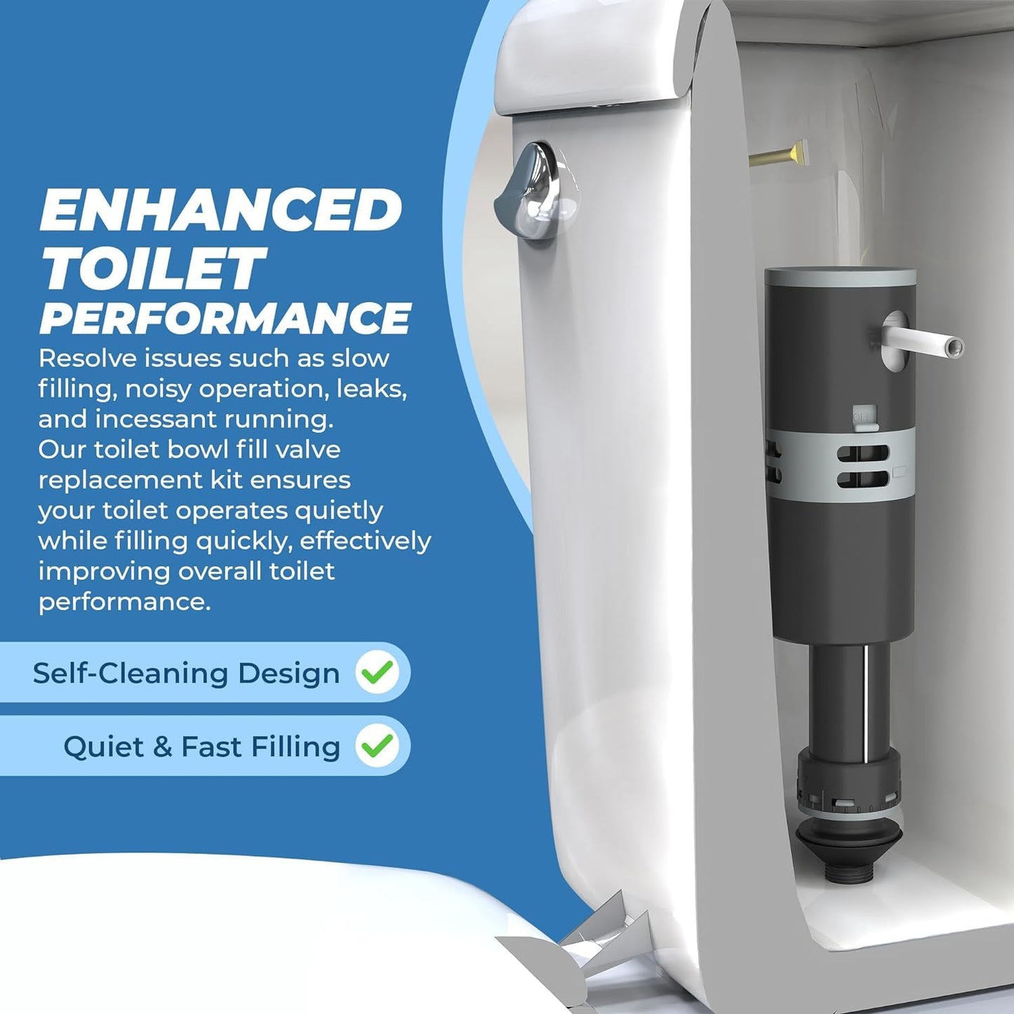 Ravine High Performance Universal Toilet Fill Valve Replacement Kit - Quiet & Fast Fill - Easy Install Toilet Fill Valve Replacement - Fill Valve for Toilet Tank - Toilet Float Replacement Kit