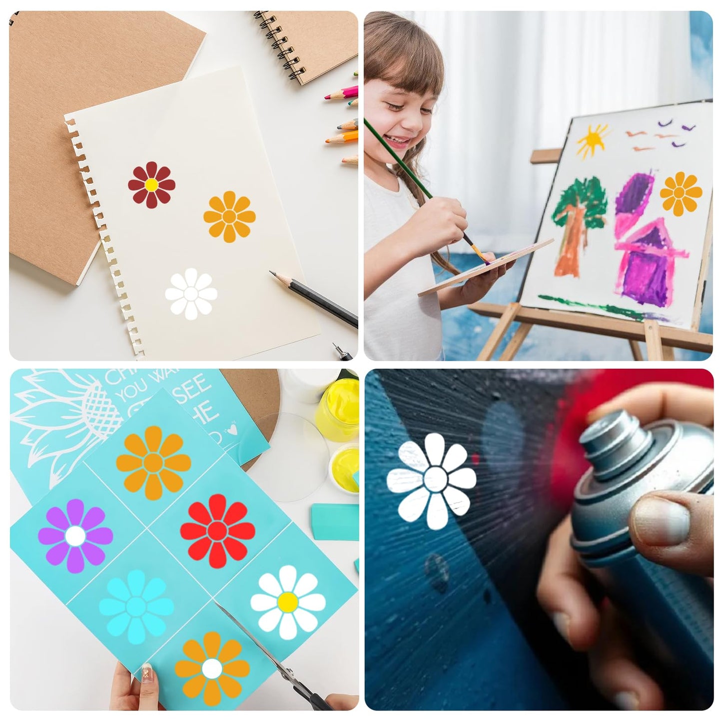 Large Flower Stencils for Painting on Walls, 6-12 Inch Daisy Stencil Reusable Floral Template for Wood Fence Canvas Fabric Crafts DIY Wall Art (6 Pack)