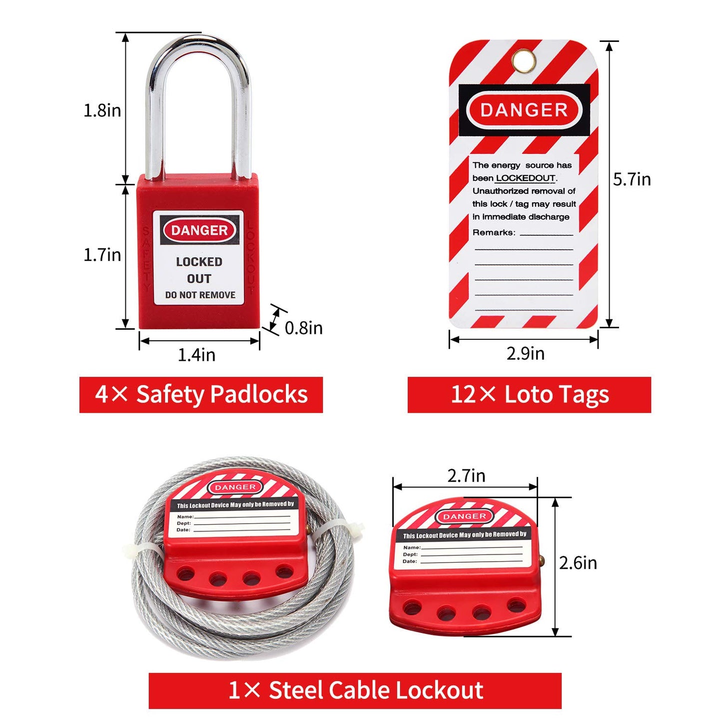 Lockout Tagout Kit - Lockout Set Safety Padlocks Lockout Hasp Breaker Lockout Ball Valve Lockout Steel Cable Lockout Plug Loto Valve Lockout Loto Tags Lock Out Tag Out