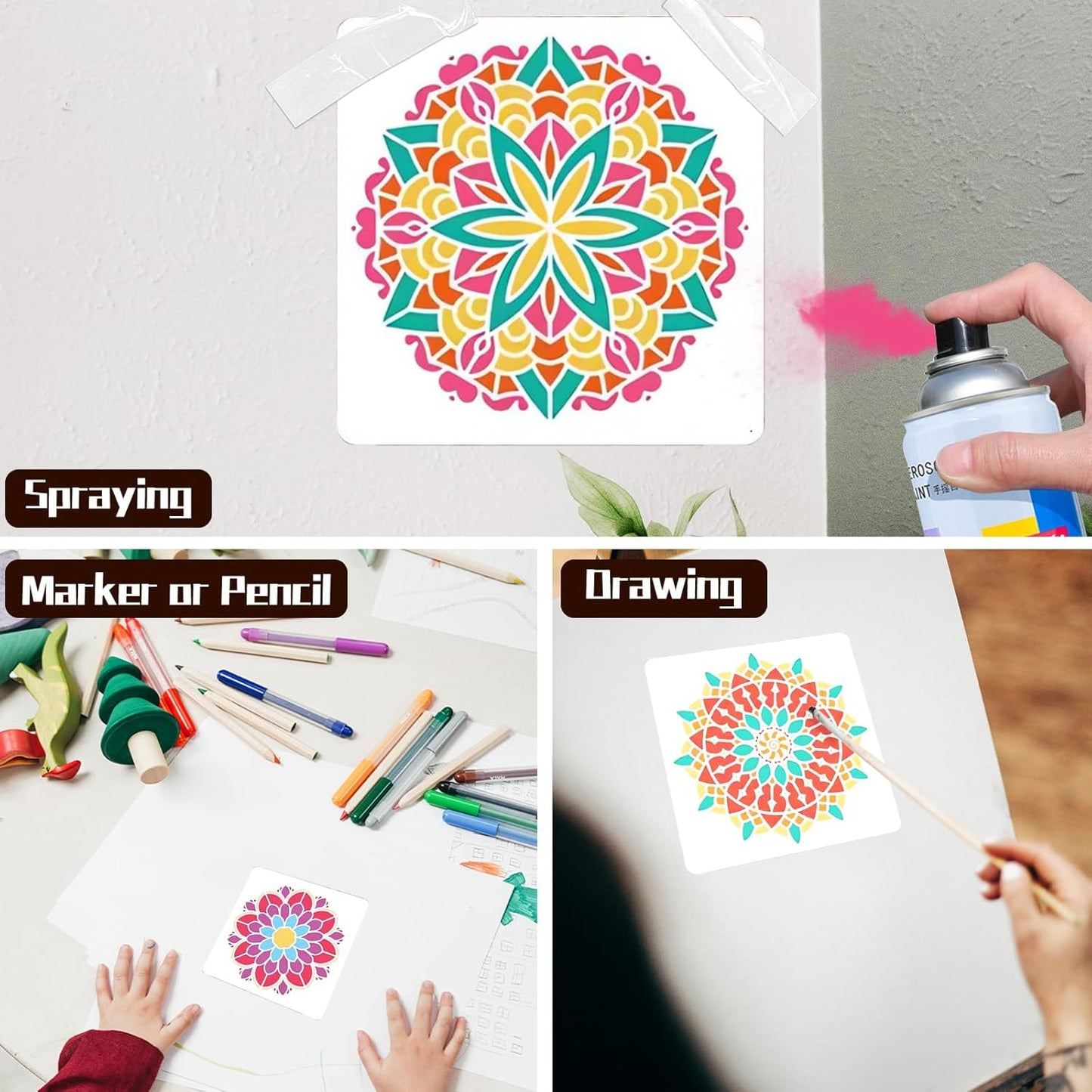 Mandala Stencils for Painting on Wood Wall Floor Furniture Tile Fabric, Small Rangoli Stencils Rock Painting Stencils for Home Decor (4 inch)