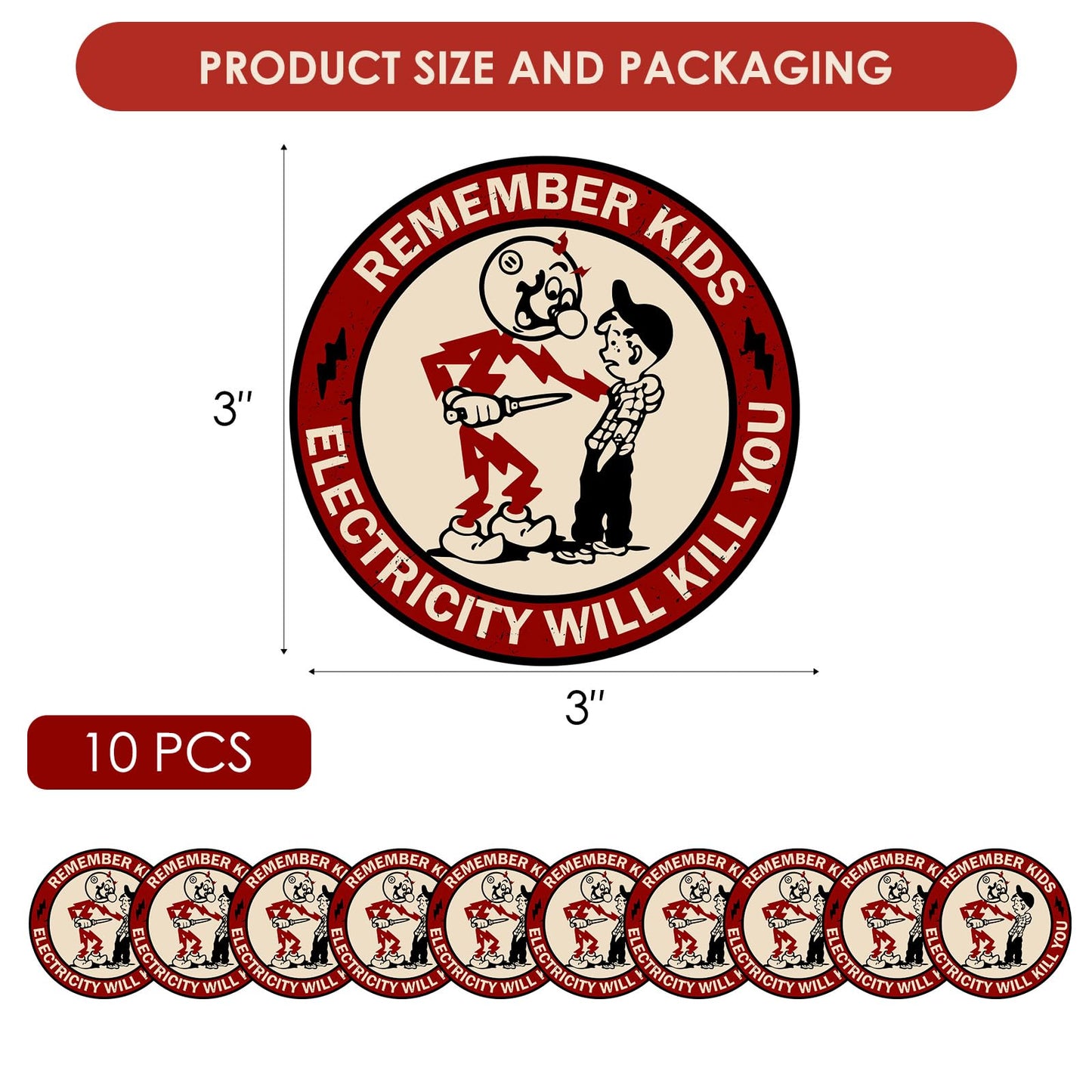 Ocqotat Remember Kids Electricity Will Kill You Sticker - 10 Pack Electricity Will Kill You Hard Hat Stickers for Men Lineman, Electrician Warning Sticker for Tool Box, Car, Helmet, Electric Meter Box