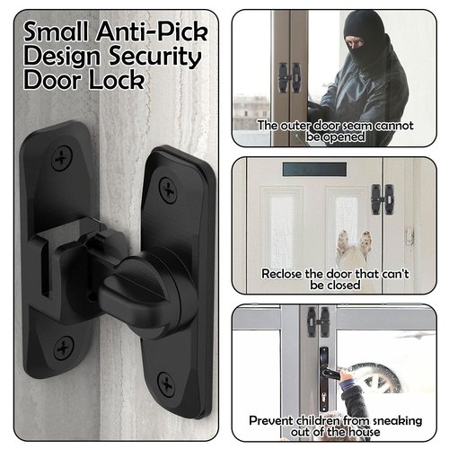 PASDUCHAS 2 PCS Thickened 90/180 Degree Sliding Barn Door Lock, Black Heavy Duty Double Door Latch for Screen Pocket