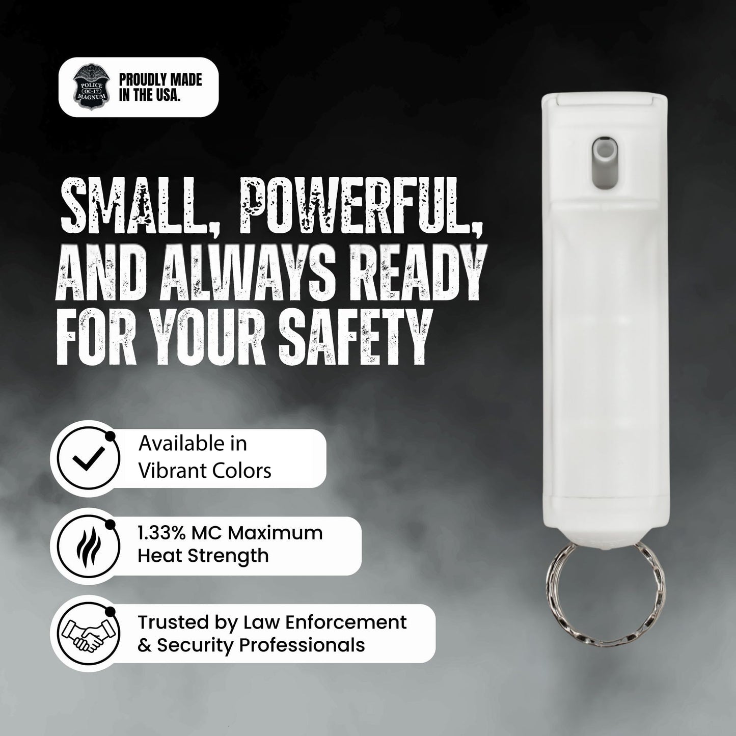 Police Magnum Keychain Pepper Spray Flip Top Safety- Maximum Heat Strength OC with Dye- Self Defense- Made in The USA- 1 Pack White FT