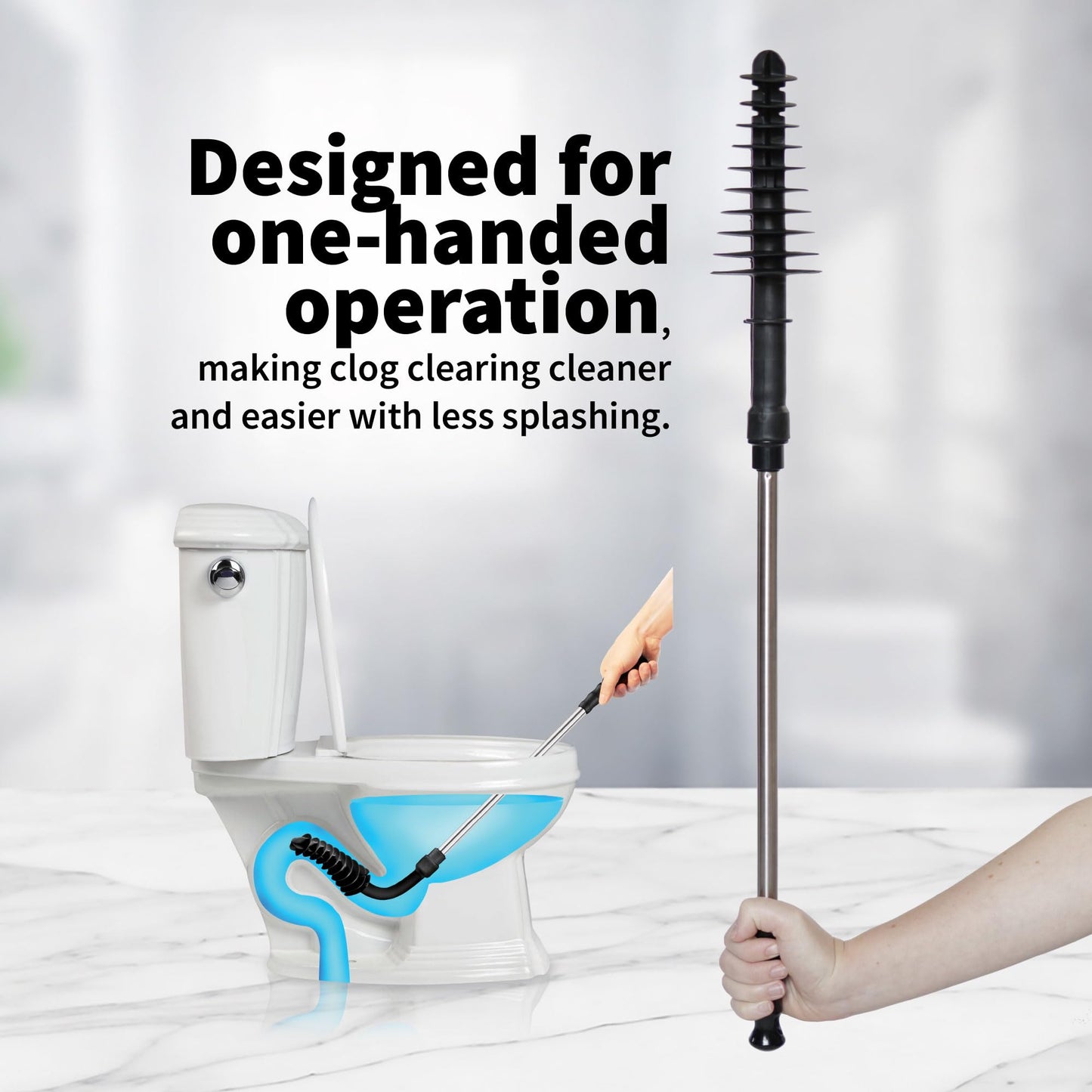 ToiletShroom Revolutionary Plunger, Squeegee, Clog Remover, Drain Cleaner, Bathroom Toilet Dredge Tool, Stainless Steel Handle with Caddy Holder, Оne Расk, Black