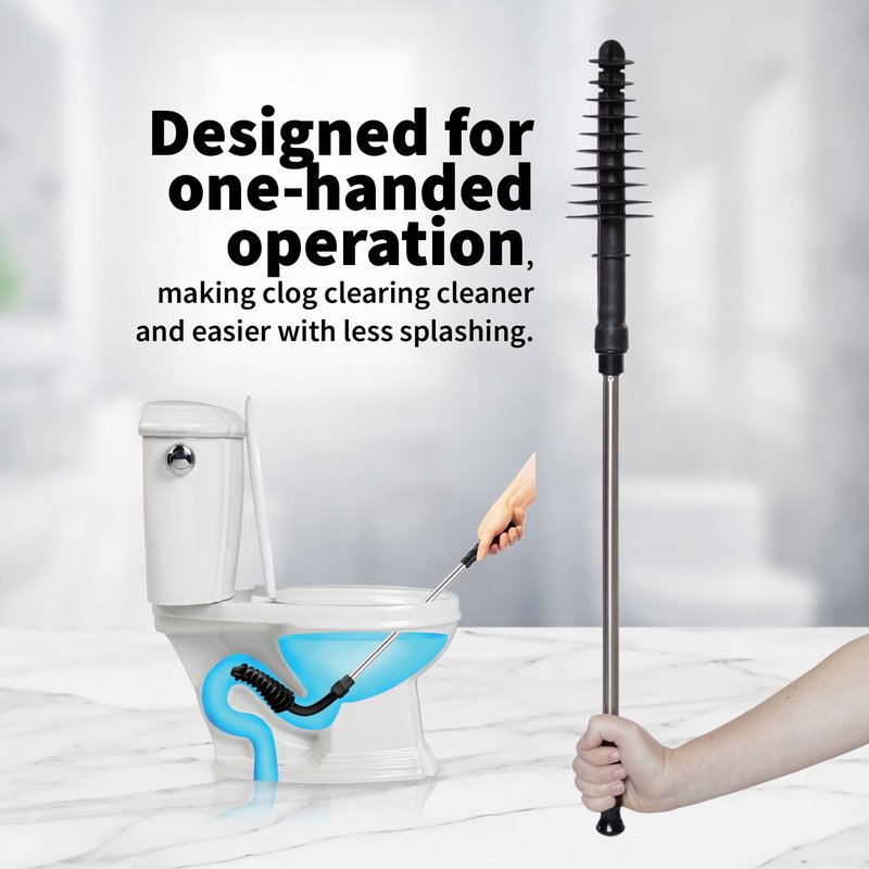 ToiletShroom Revolutionary Plunger, Squeegee, Clog Remover, Drain Cleaner, Bathroom Toilet Dredge Tool, Stainless Steel Handle with Caddy Holder, Оne Расk, Black