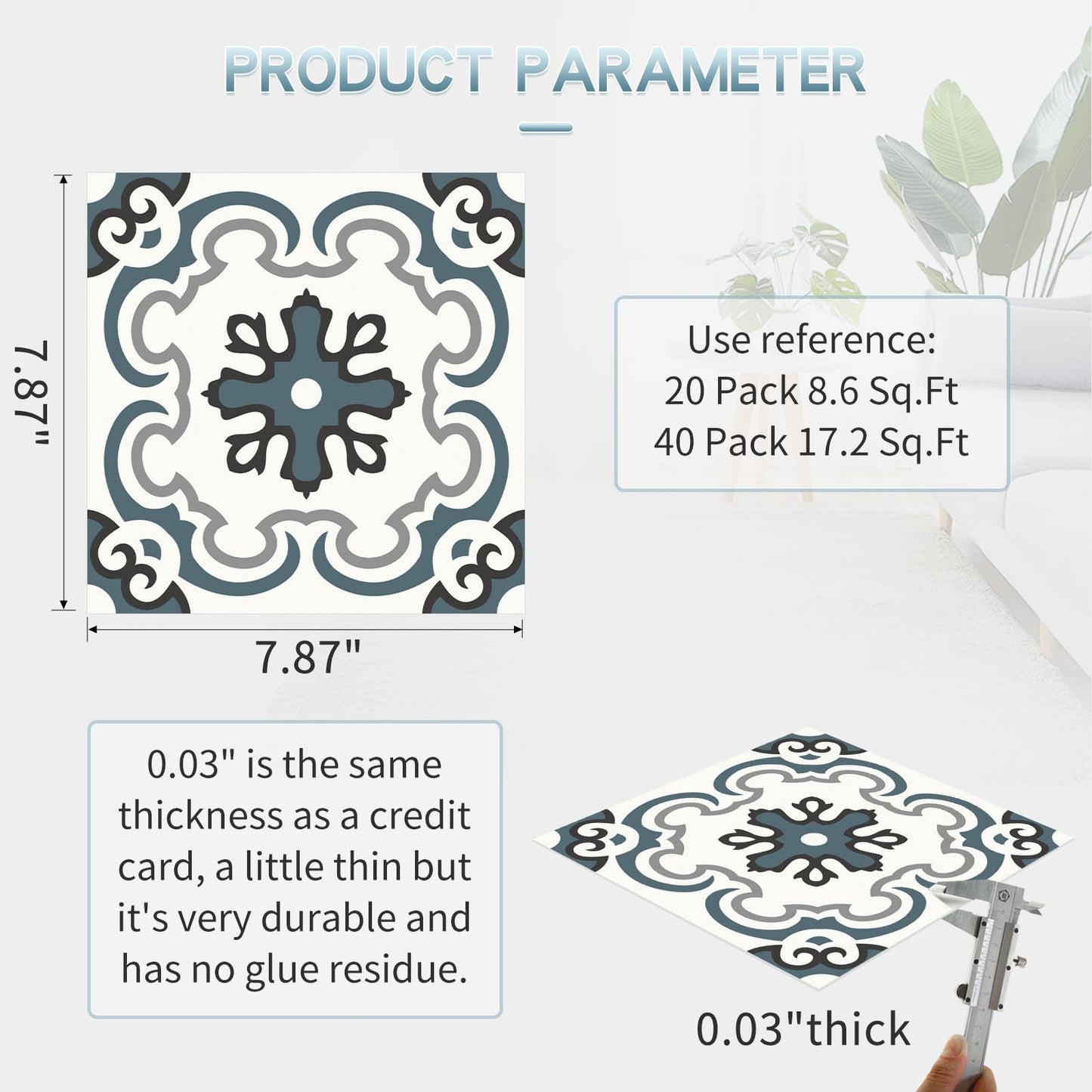 MORCART Peel and Stick Floor Tile - 20 PCS, 7.87" x 7.87" Vinyl Flooring - Waterproof Self-Adhesive Tile Sticker for Wall Backsplashes, Bathroom, Kitchen - Green & Grey Look