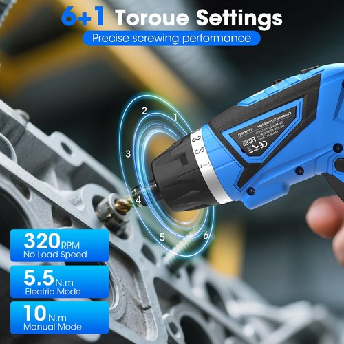 MXMZHXU 8V Electric Screwdriver with 2X 2000mAh Battery,6+1Torque, 10N·m Max Rechargable Cordless Screwdriver,47pcs Bits, LED Light,Flexible Shaft