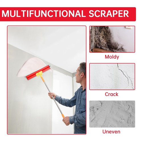Drywall Skimming Blade Set - |10" 16" 24" 32" Multi-Size Smoothing Spatula Set | Stainless Steel Drywall Taping Knife | Wall Finishing Tool Kit With Extension Handle & Replacement Blades(Red)