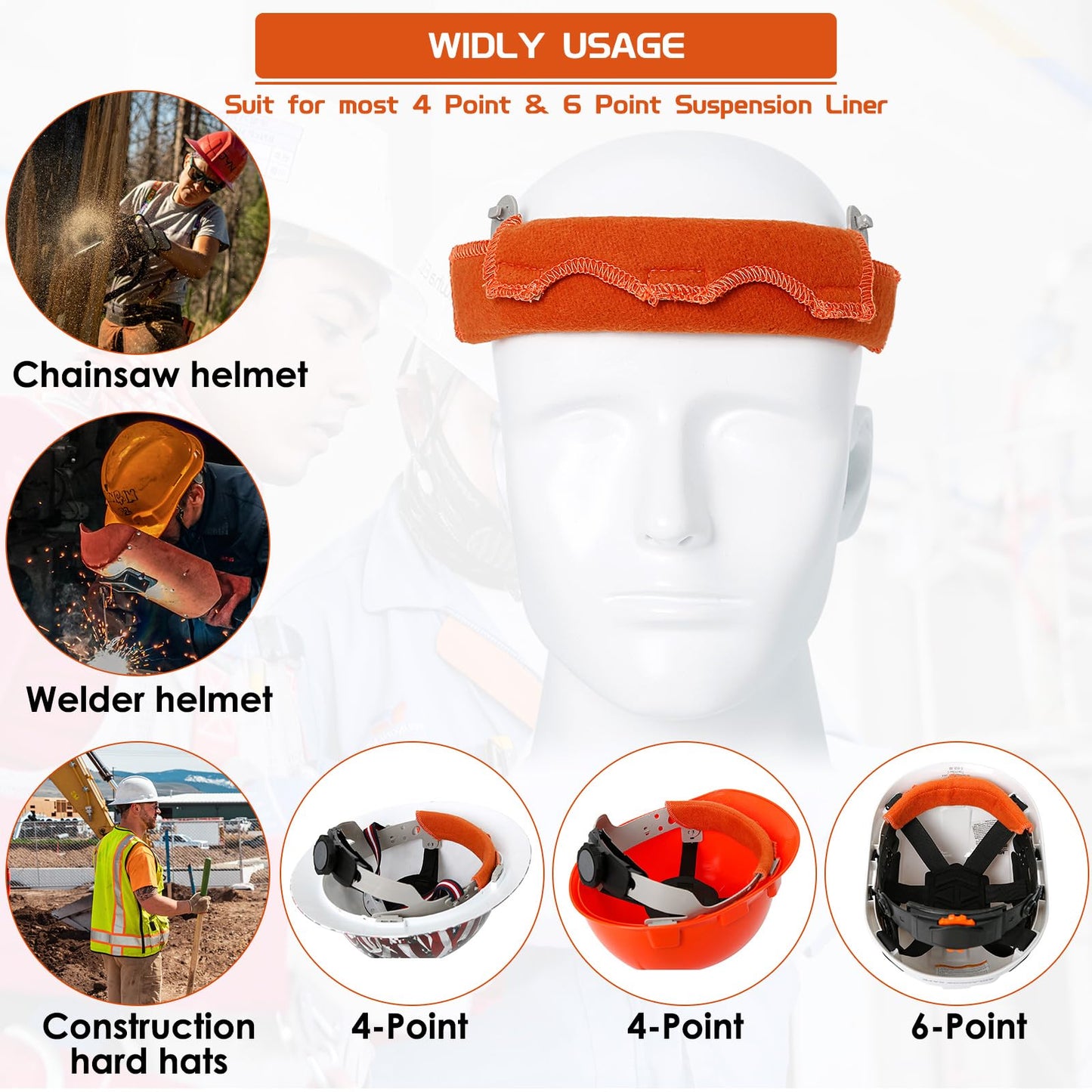 Aolamegs Safe Hard Hat Sweatband- 5PCS Sweat Bands Washable, Hard Hat Liner Replacement, Flame Retardant Cotton Hard Hat Accessories Sweat for Welding Helmet, Construction Hats, Chainsaw Helmet