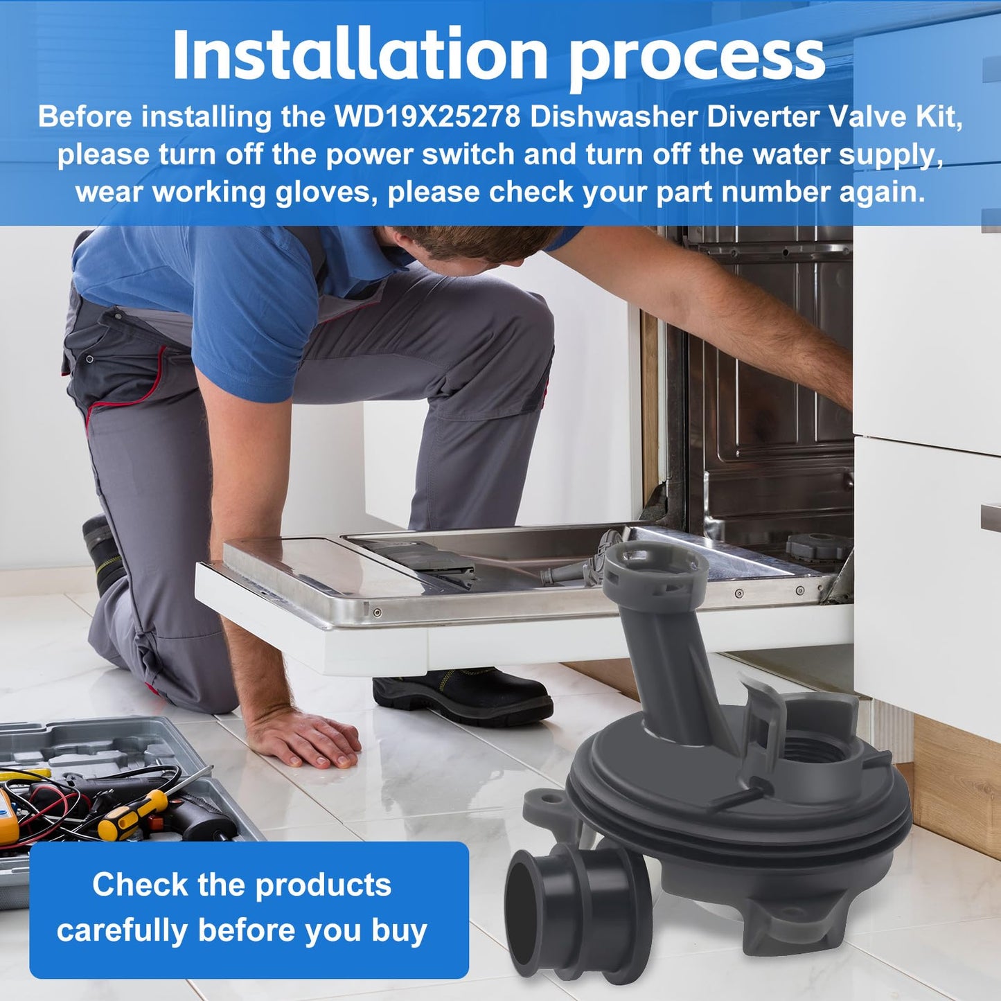 Upgraded WD19X25278 Dishwasher Diverter Valve Kit for GE, Whirlpool, Kenmore, Maytag, Amana Dishwasher Replacement Parts Replaces WD00X25260, WD18X21678, WD19X25259