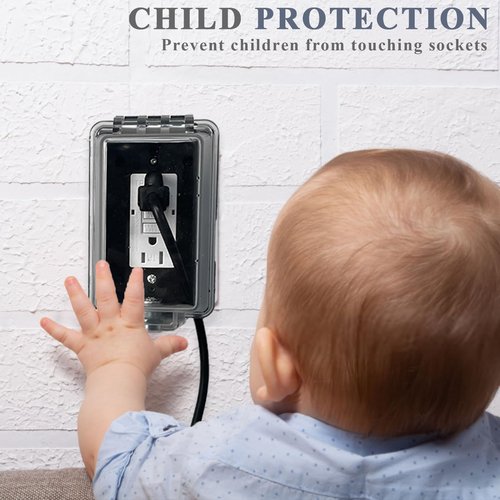 PILISPARK Universal Weatherproof Electrical Outlet Cover with Lock, Baby Proof Outlet Lock Box, Fits Most 2.6 "H x 2.56 "W or Smaller Plugs, Clear Outlet Waterproof Cover Box Fit for Outdoor In-Use