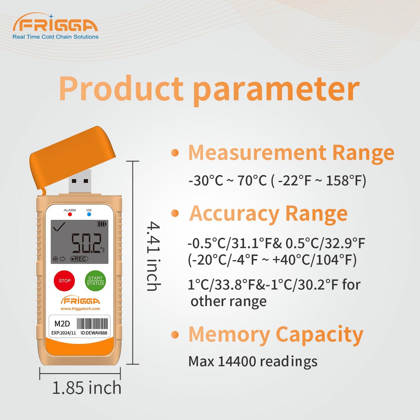 Frigga M2D Reusable Temperature Data Logger Multi-Use USB Digital Temperature Recorder 14400 Points High Accuracy Refrigerator Thermometer Logger PDF CSV Report