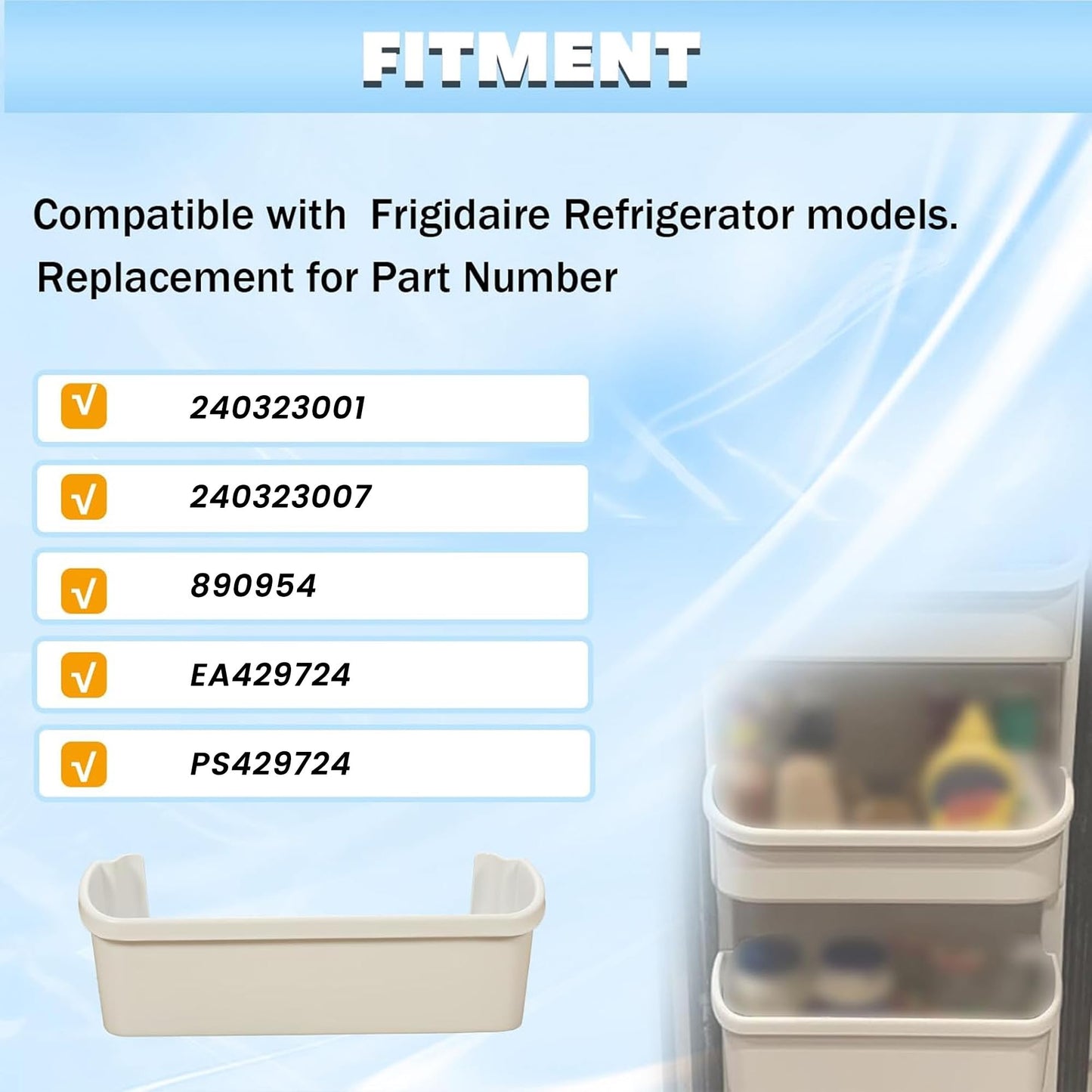 HECASA 240323001 Refrigerator Door Shelf Compatible with Frigidaire Kenmore Refrigerator Door Bin Replacement for 240323007, 890954, EA429724, PS429724 only 1PC - White
