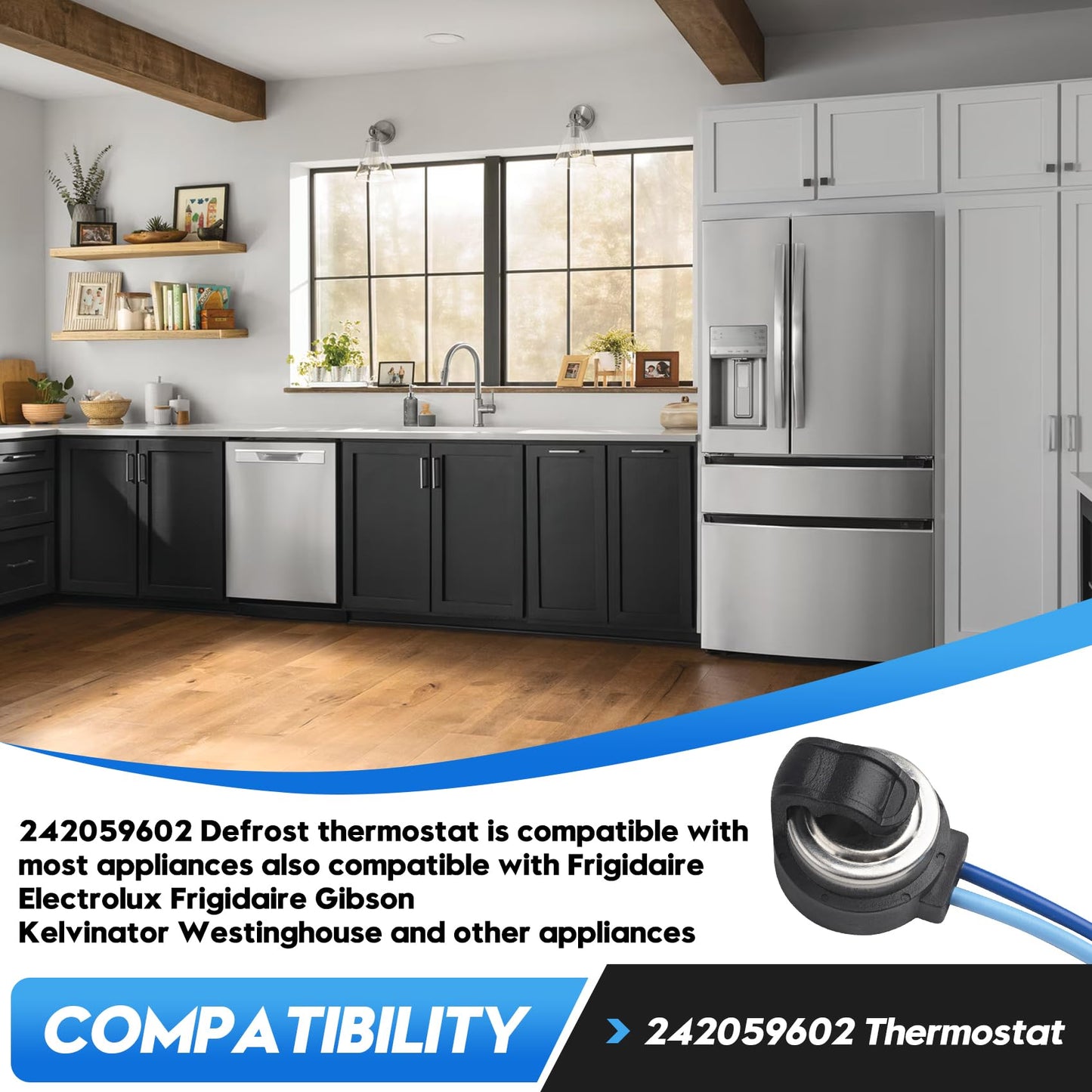 242059602 Defrost Thermostat Fits for Frigidaire, Electrolux, Gibson, Kelvinator, Westinghouse Refrigerator, Replace Part Number 242059602 PS6448036