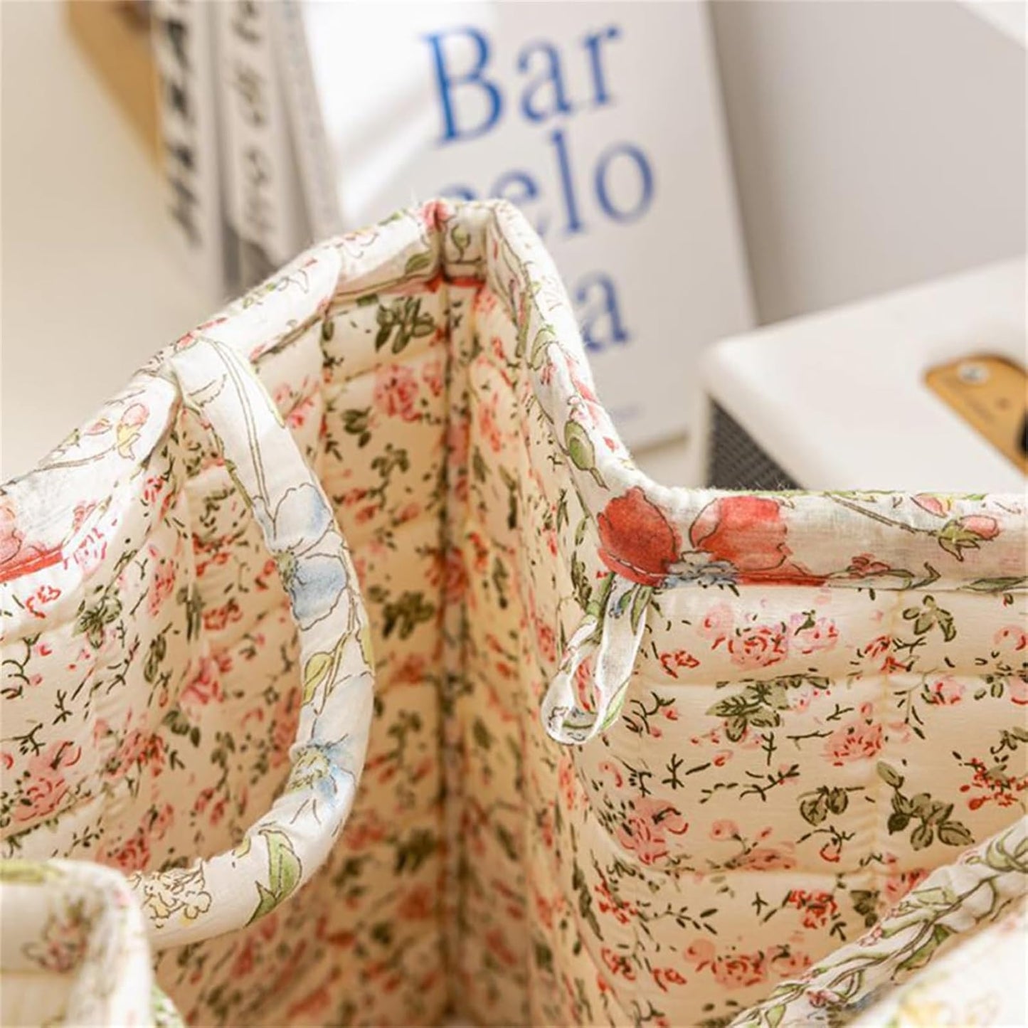 Boho Fabric Storage Basket - Bohemian Style Tote Bag, Boho Floral Laundry Baskets, Large Capacity Fabric Storage Basket for Clothes and Sundries (A)